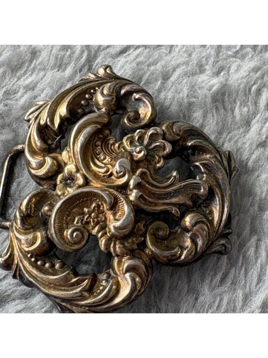 Vintage Art Nouveau Sterling Silver Belt Loops Buckle Two Piece Womens Stamped main image 2